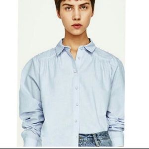 Blue Pearl Button Down Top From Zara